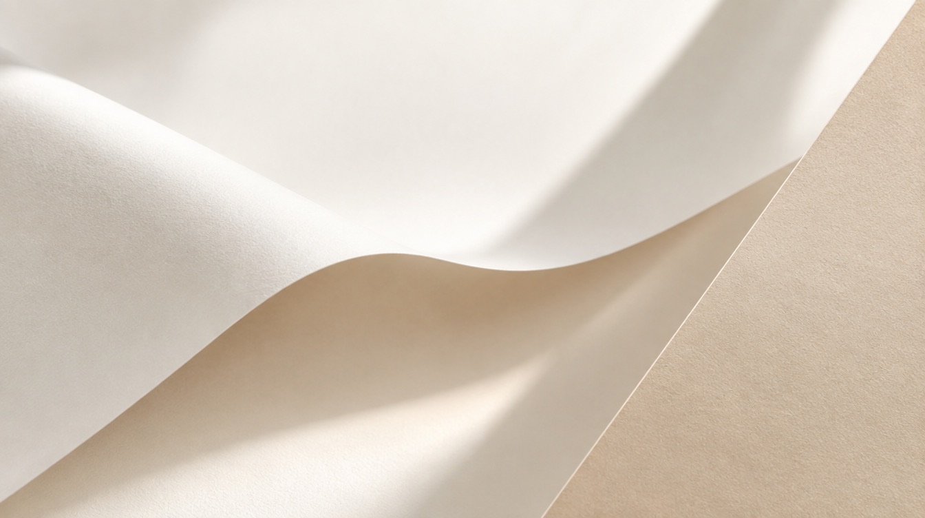 Weiche Bögen aus weißem und sandfarbenem Papier im Licht